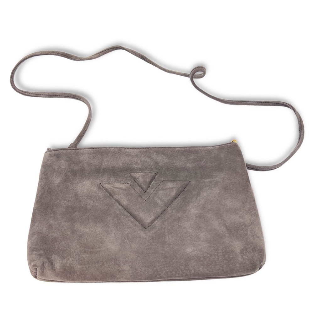 90s Vintage Gray Suede Convertible Clutch Purse Vanessa Deadstock Bag Western